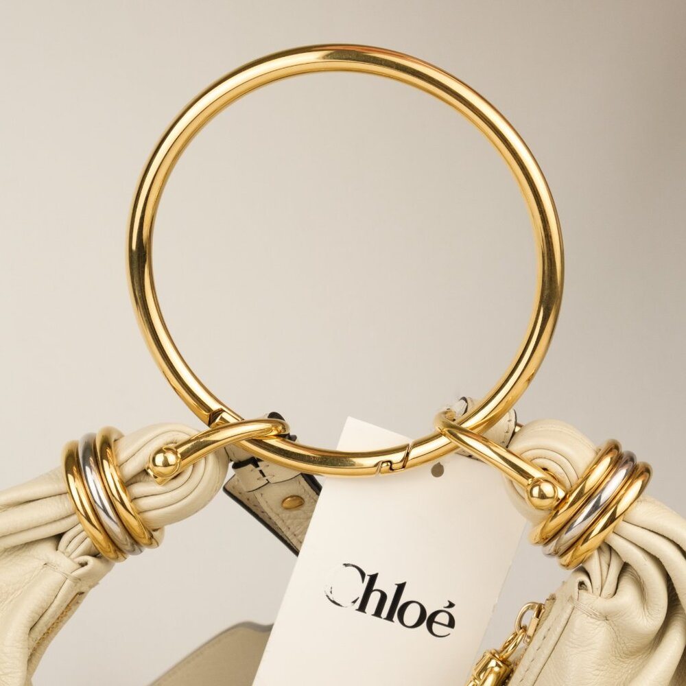 Chloe Beige Shoulder Bag with Gold Rings - Picture 10 of 16